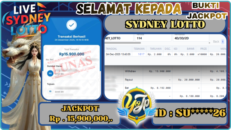 BUKTI WITHDRAW YOWESWD KEMENANGAN JACKPOT DI SYDNEY LOTTO
