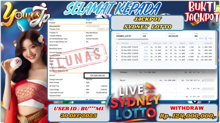BUKTI WITHDRAW YOWESWD KEMENANGAN JACKPOT DI SYDNEY LOTTO