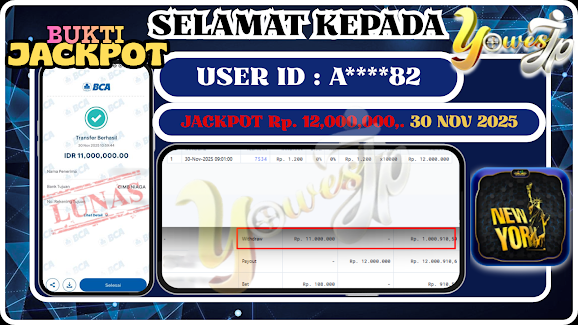 BUKTI WITHDRAW YOWESWD KEMENANGAN JACKPOT NEWYORK EVE – 28