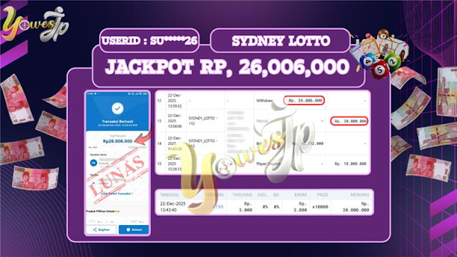 BUKTI WITHDRAW YOWESWD KEMENANGAN JACKPOT DI SYDNEY LOTTO
